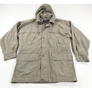 Vintage Newport Harbor Hooded Field Jacket Barn Chore Coat Tan Mens Medium M VTG